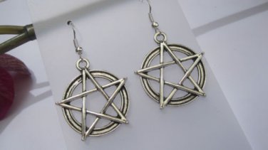 Handmade Tibetan Silver Large Pentagram Earrings Gothic Pagan Wicca Jewellery
