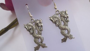 Genuine Handmade Tibetan Silver Double Dragon Earrings