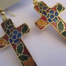 Genuine Vintage Red Cloisonne Cross Earrings