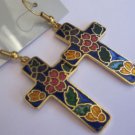 Genuine Vintage Blue Cloisonne Cross Earrings