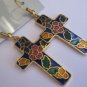 Genuine Vintage Blue Cloisonne Cross Earrings