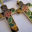 Genuine Vintage Black Cloisonne Cross Earrings