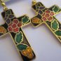 Genuine Vintage Black Cloisonne Cross Earrings