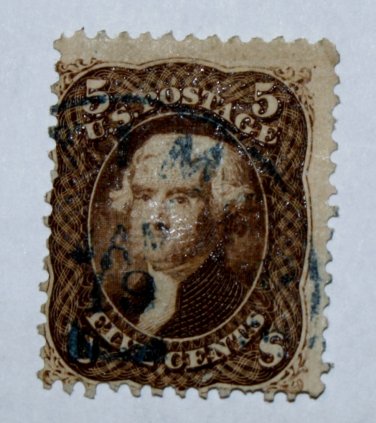 U.S. Cat. #76 1863 5 cent Jefferson, brown