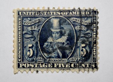 .1U.S. Cat. #330 - 1907 5c Pocahontas, blue