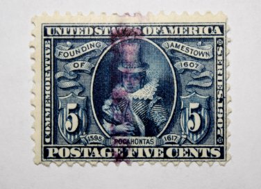 .2U.S. Cat. #330 - 1907 5c Pocahontas, blue