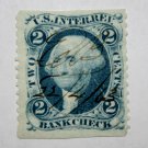 1) U.S. Cat. # R5B -1862-71 2c blue, bank check, part perf.