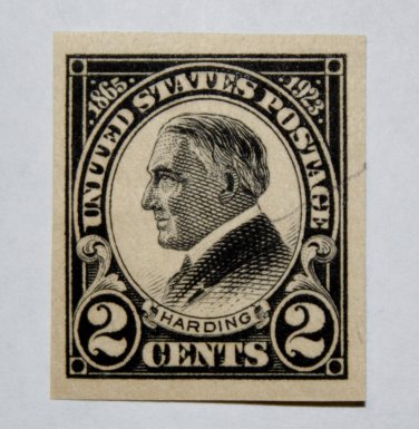 2) U.S. Cat. # 611 - 1923 2c Harding, black, imperf