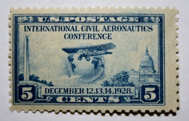 U.S. Cat. # 650 - 1928 5c Globe and Airplane