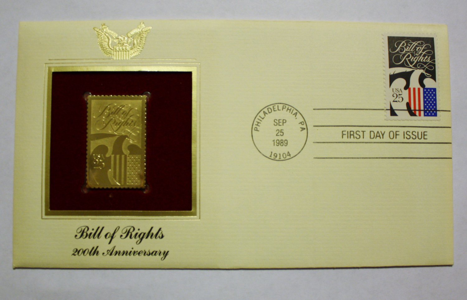 First Day of Issue - 1989 Bill of Rights Anniversary Commerative