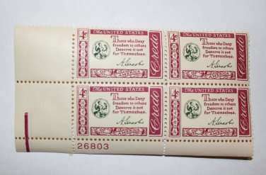 U.S. #1143 - Plate Block - 1960 4c American Credo - A. Lincoln