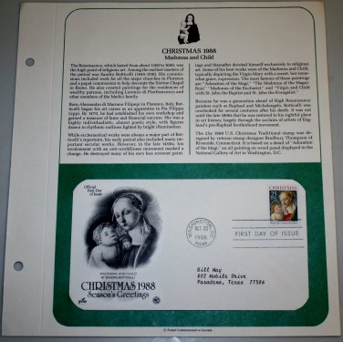 1988 First Day of Issue - Christmas 2