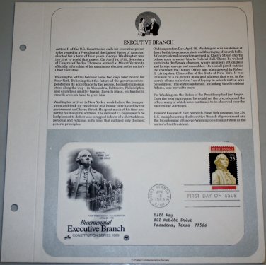1989 First Day of Issue - Executive Branch
