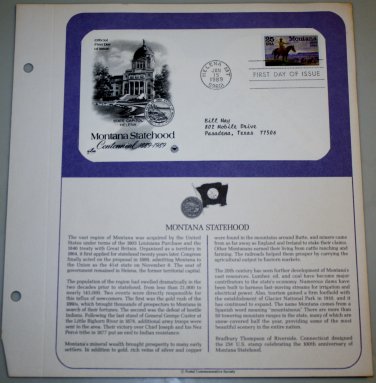 1989 First Day of Issue - Montana Statehood