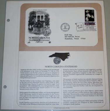 1989 First Day of Issue - North Carolina