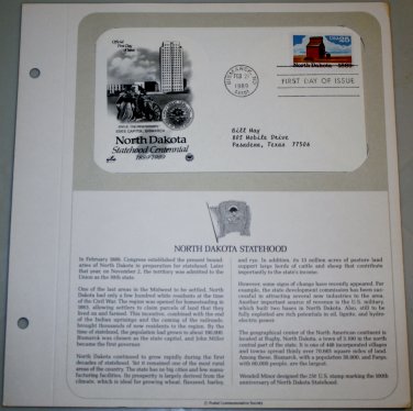 1989 First Day of Issue - North Dakota Statehood