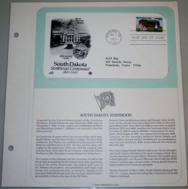 1989 First Day of Issue - South Dakota Statehood