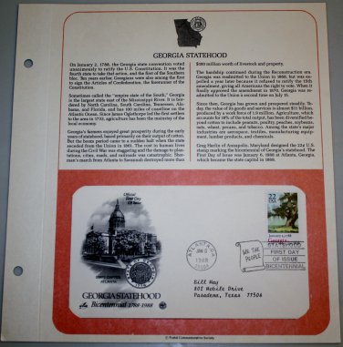 1988 First Day of Issue - Georgia Statehood