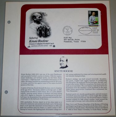 1988 First Day of Issue - Knute Rockne