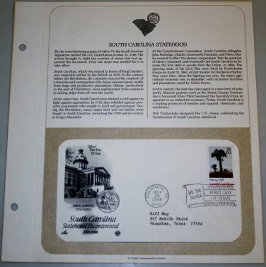 1988 First Day of Issue - South Carolina Statehood