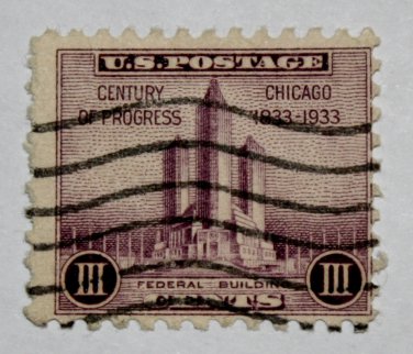 2-U.S. Cat. # 729 - 1933 3c Federal Building at Chicago