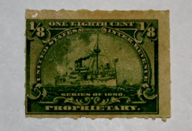 U.S. Cat. # RB20p Revenue Stamp - 1898 Battleship 1/8c yellow green, Hyphen Hole