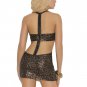 Black and Gold Animal Print  Exposed Back  Mini Dress