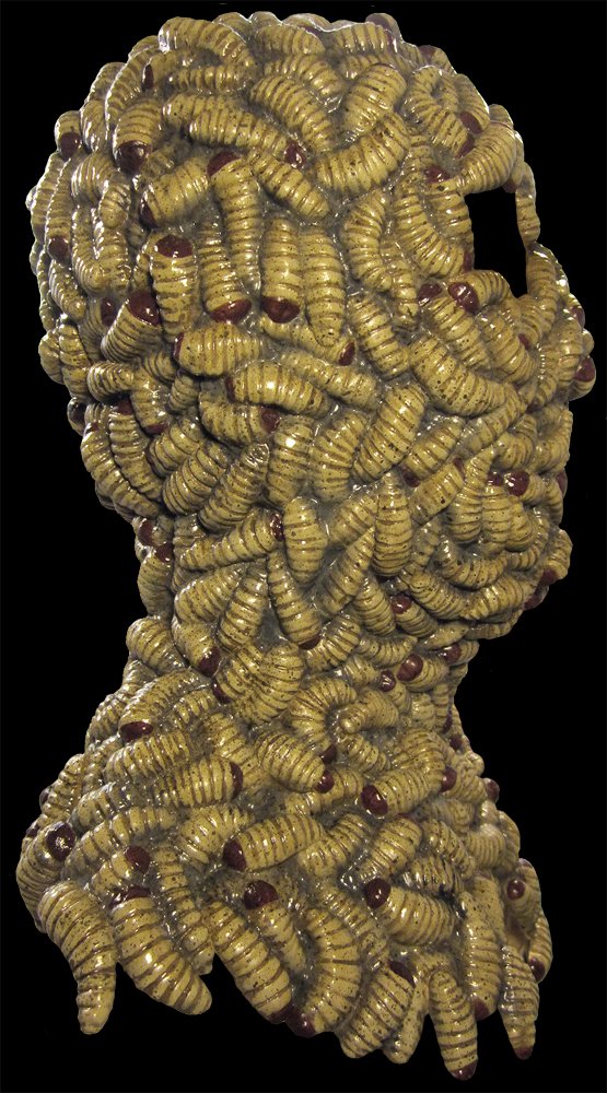 Swarming Maggots Eating Human Head Grubface Grub Feeding Frenzy Scary Gross Ugly Halloween Mask