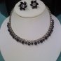 Vintage rhinestone and black stone necklace and clip earring set