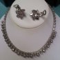 Vintage rhinestone and black stone necklace and clip earring set