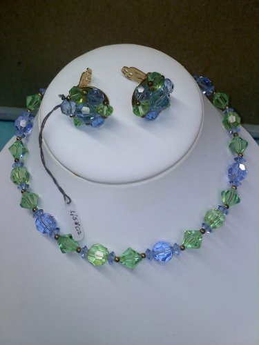 Lisner pastel blue and green crystal vintage jewelry set