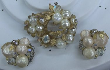 Faux pearls with large aurora borealis rhinestone and crystals plus clear rhinestones
