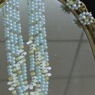 Pale blue with white and yellow beads necklace and clip earrings vintage set from Japan