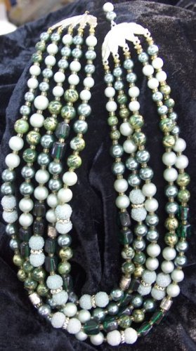 Japan 5 strand vintage necklace in greens and gold