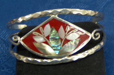 Silver cuff vintage bracelet - handmade with inlays