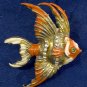 vintage Fur clip-orange and white enamel on goldtone fish with rhinestones