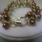 Copper colored faux pearl and goldtone vintage jewelry set - unsigned