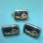 cuff links tie clip Intaglio 3D horses and carriage -Cinderella- stagecoach under glass in goldtone