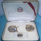 Hickok boxed vintage cuff links and tie tac set in silver and gold with a W monogram