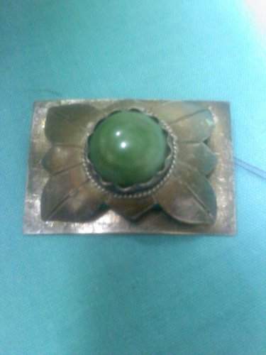 vintage handmade - hand crafted silver pin with large green turquoise stone