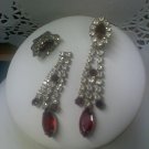 Rhinestone and faux ruby vintage clip earrings - can be worn in two ways