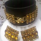 Vintage Astra (Joseph Wiesner) clip earrings and matching amber rhinestone bracelet in goldtone