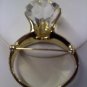 Huge faux diamond solitaire engagement ring with side rhinestones vintage brooch pin