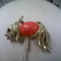 Vintage goldfish with coral cabachon belly with rhinestone eye brooch pin