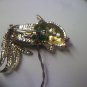 Vintage goldfish with jade green cabachon belly with rhinestone eye brooch pin