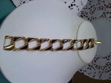 Napier link bracelet - vintage goldtone and black