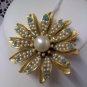 Vintage signed B.S.K. faux pearl and faux turquoise brooch pin