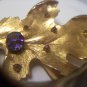 Capri textured gold oak leaf with Aurora Borealis vintage brooch pin