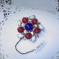 Vintage ruby red, white and cobalt blue brooch pin