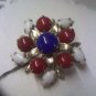 Vintage ruby red, white and cobalt blue brooch pin